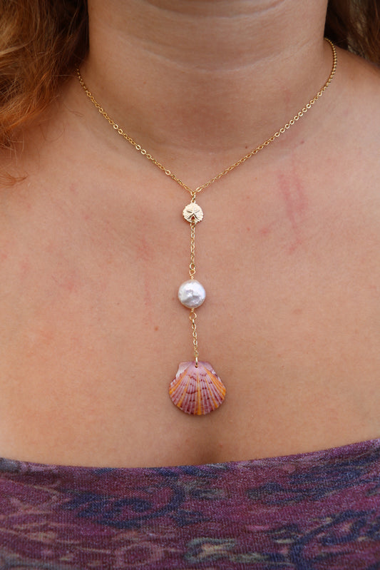 Gold Laie Sunburst Calico Shell Droplet Necklace
