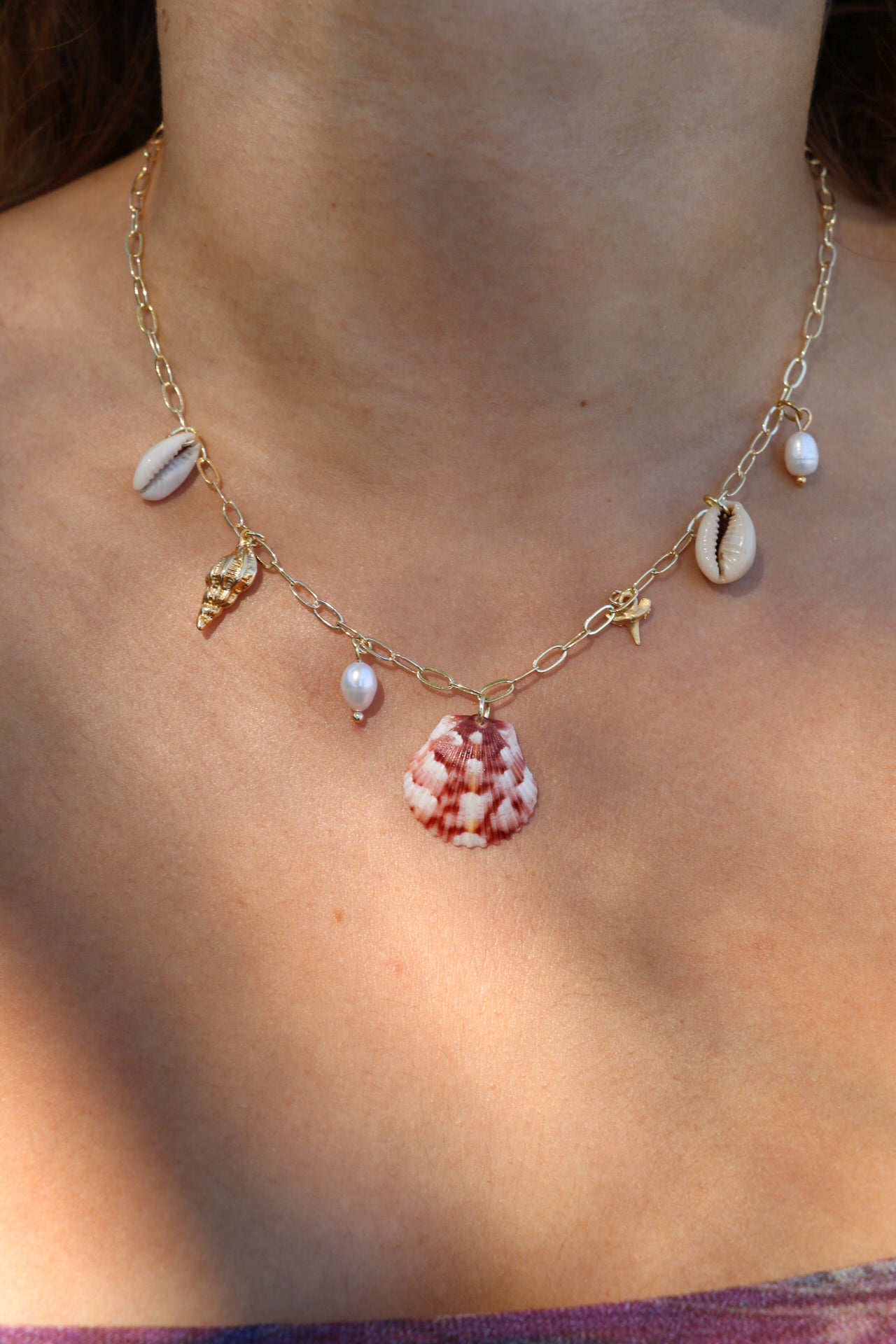 Gold Calico Shell Charm Necklace