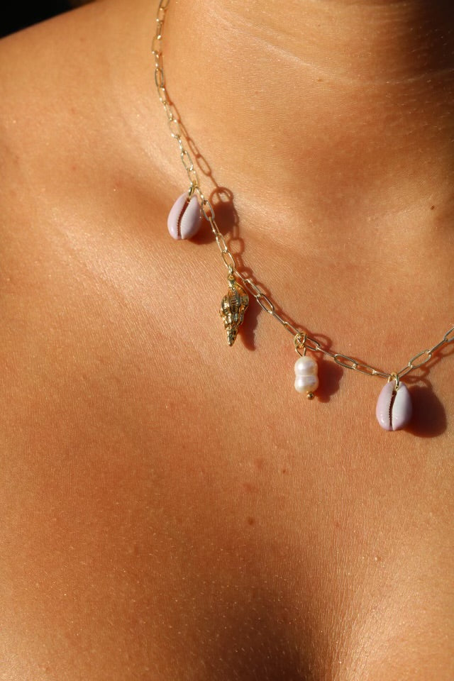 The Kahuku Lavender Cowrie Gold Charm Necklace
