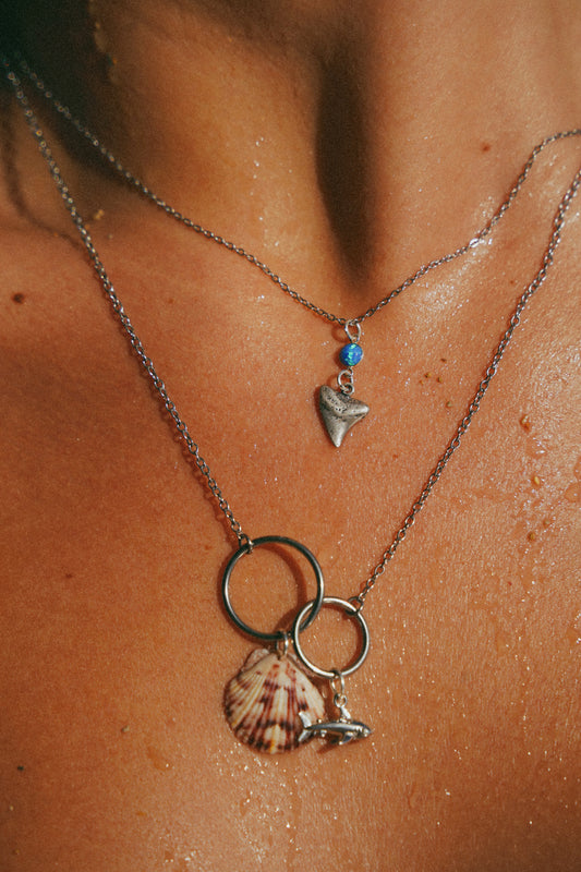 Silver Lemon Shark Blue Opal Necklace