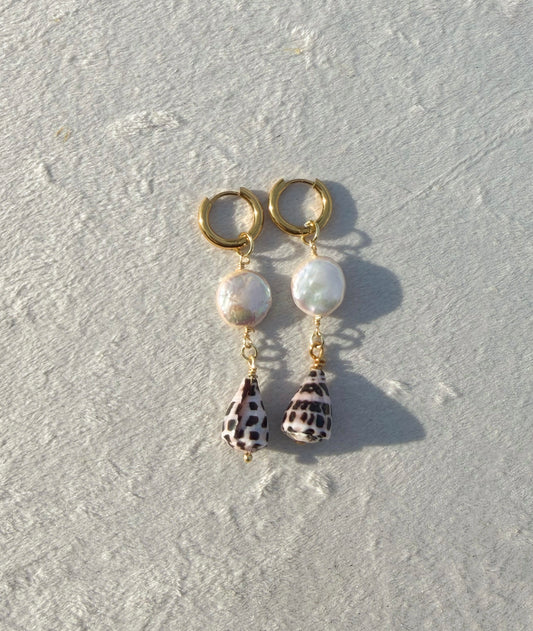 Gold Hebrew Shell Droplet Hoops