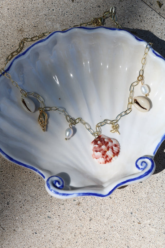 Gold Calico Shell Charm Necklace