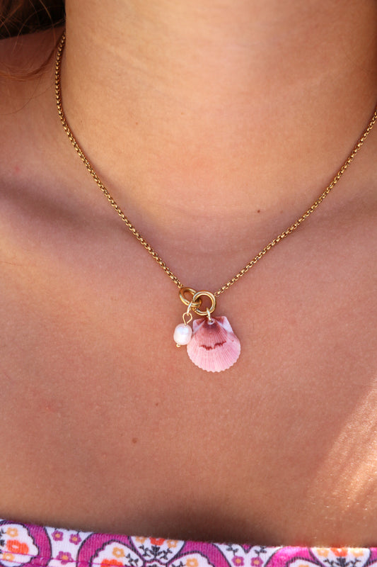 The Siesta Calico Shell Gold Charmed Necklace
