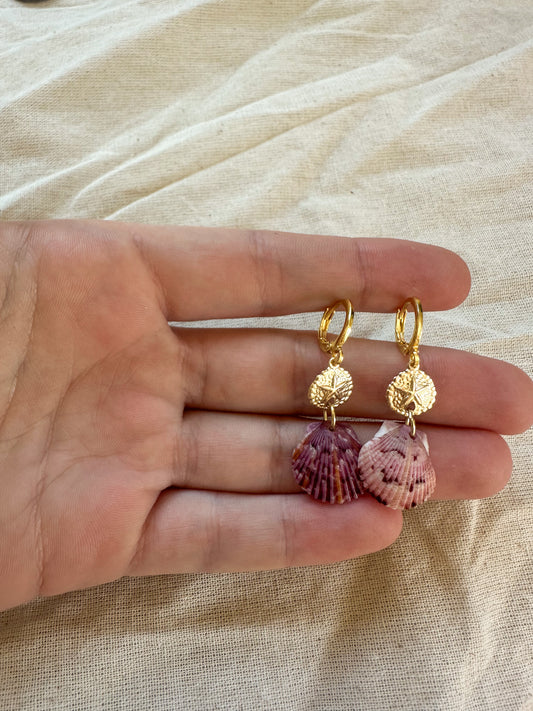 The Laie Sand Dollar Gold Calico Shell Hoops