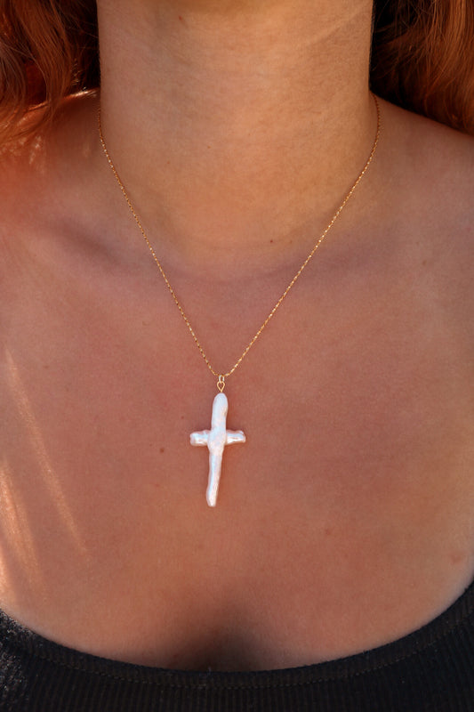 Kamiya Gold Pearl Cross Pendant