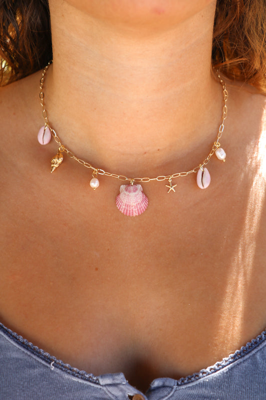 Gold Calico Shell Charm Necklace