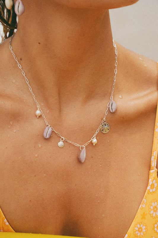 The Haleiwa Lavender Cowrie Silver Charm Necklace