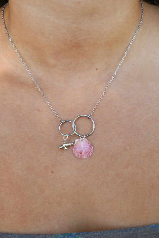 Silver Shell Shock Calico Shell Shark Charm Necklace