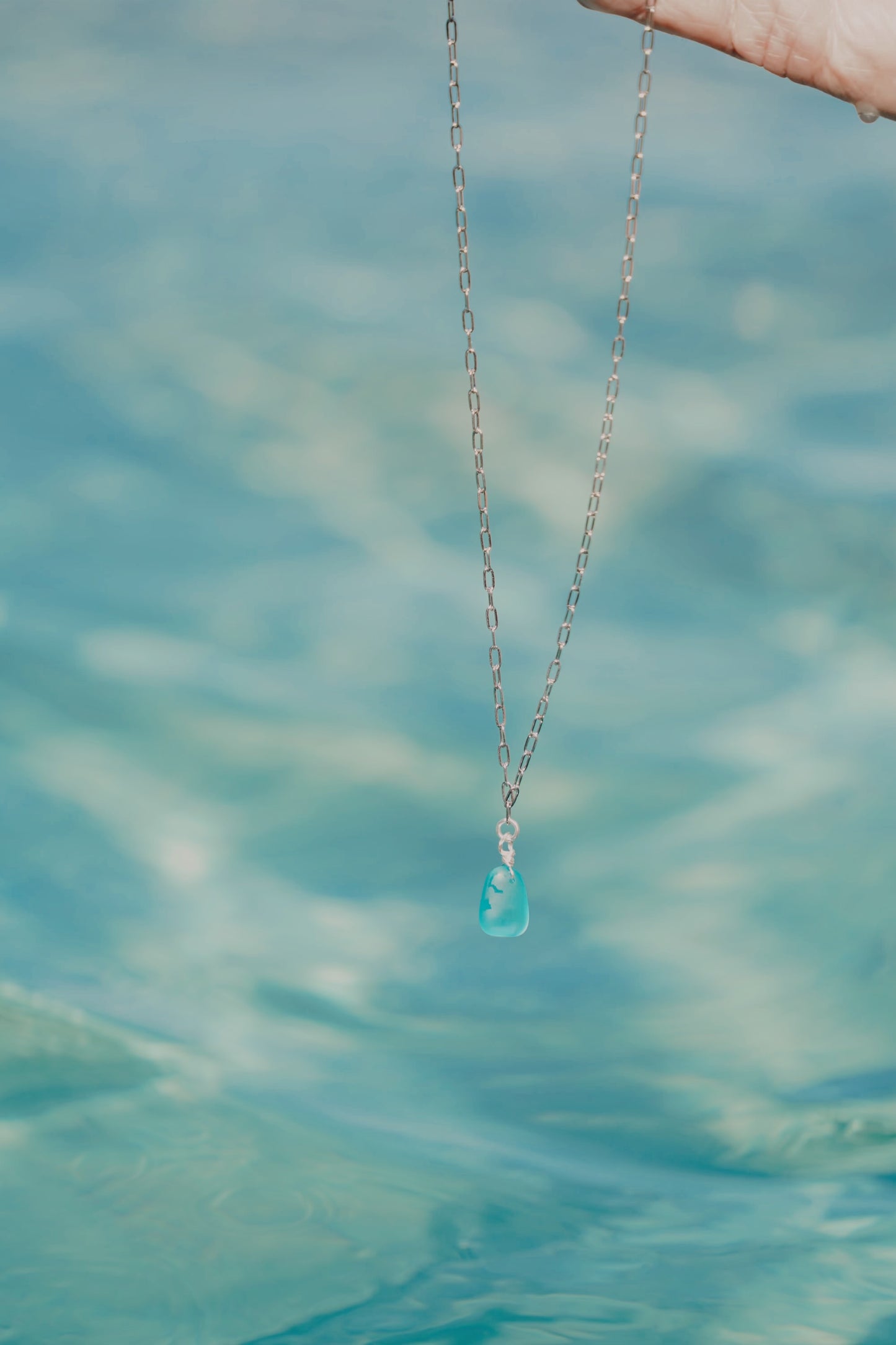 The Lihue Silver Blue Sea Glass Chain