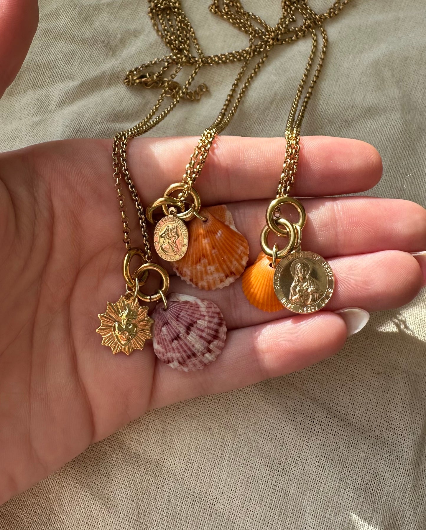 Gold Sacred Heart Calico Shell Necklace