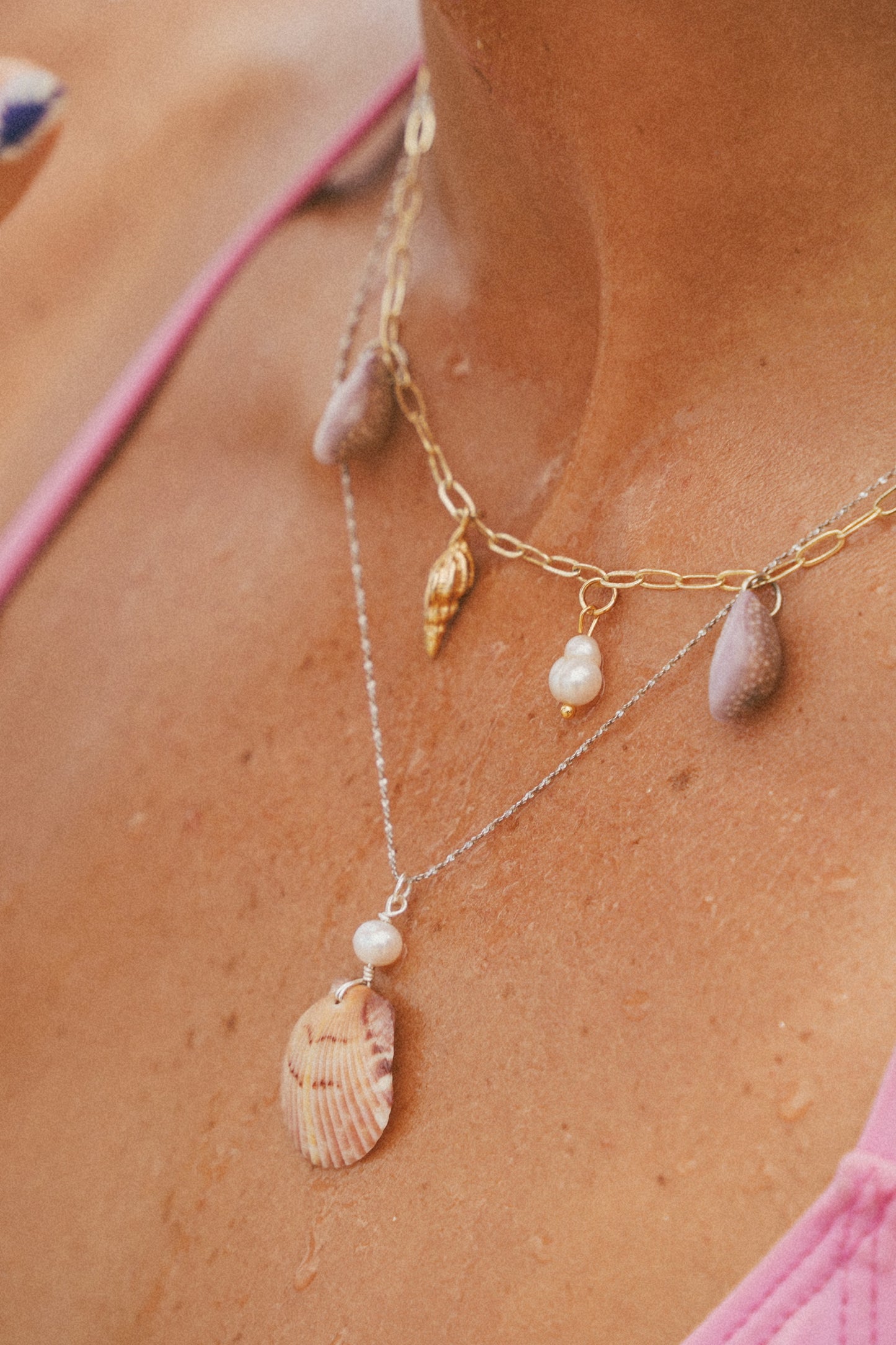 The Kahuku Lavender Cowrie Gold Charm Necklace