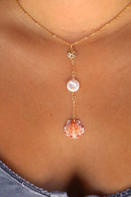 Gold Orange Speckled Calico Laie Droplet Necklace