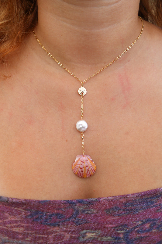 Gold Laie Sunburst Calico Shell Droplet Necklace