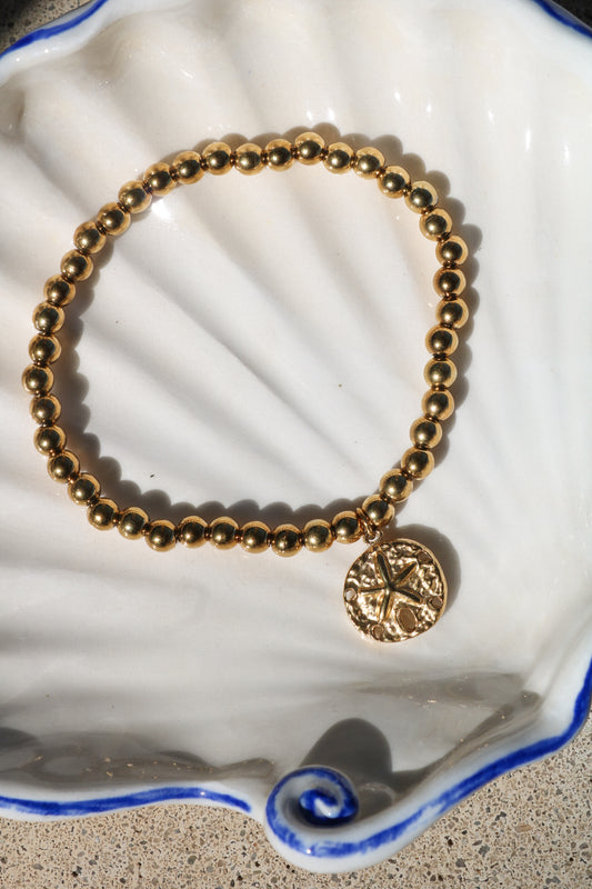 Gold Sand Dollar Beaded Bracelet