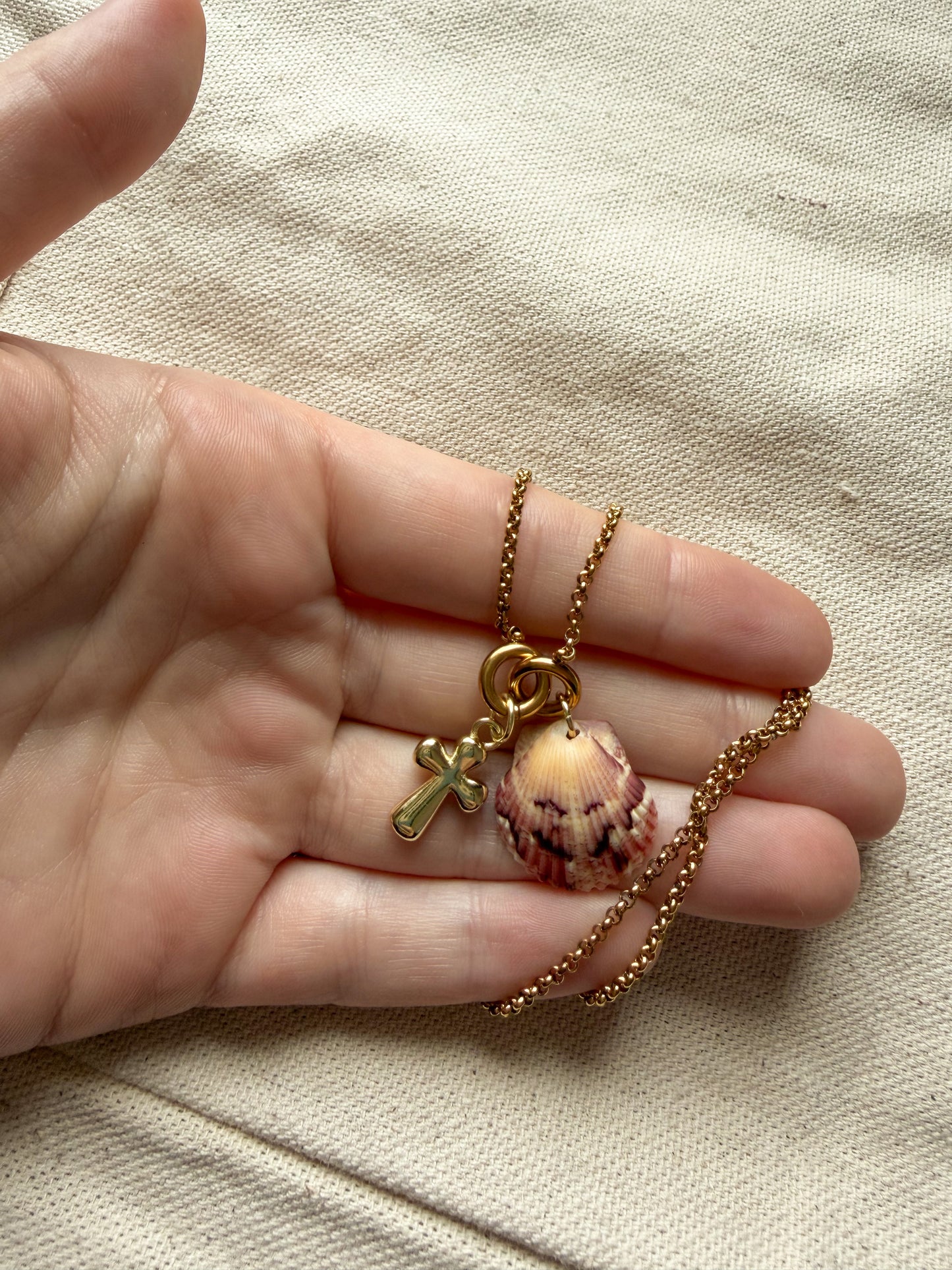 The Siesta Gold Shell and Cross Charm Necklace