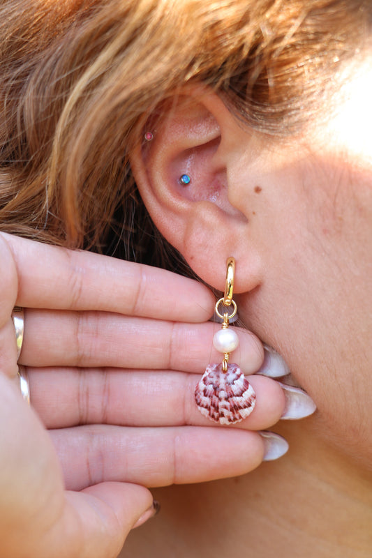 Leucadia Gold Calico Shell Hoops