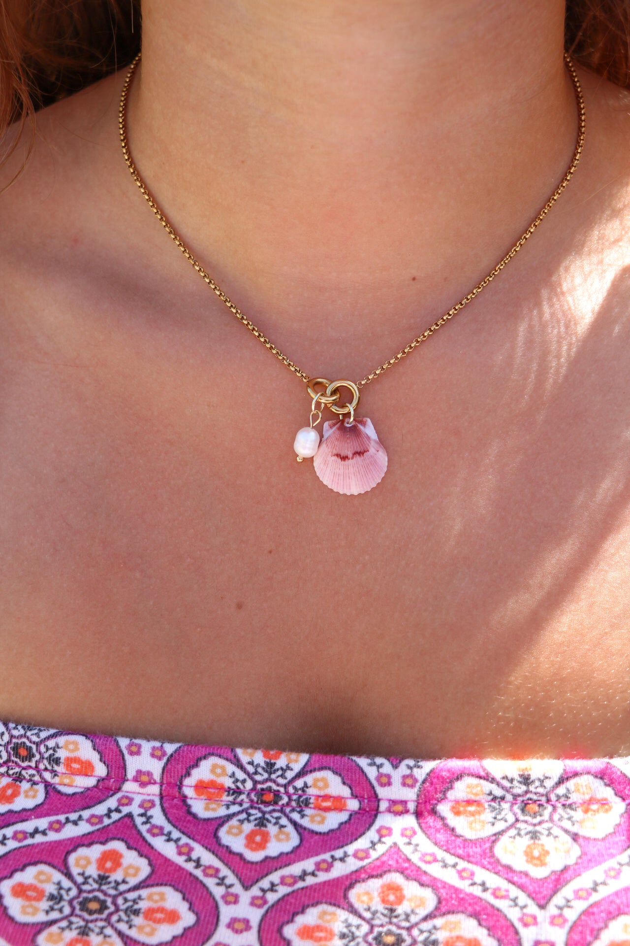 The Siesta Calico Shell Gold Charmed Necklace