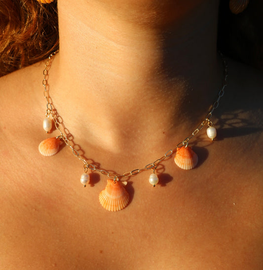 Orange Calico Palm Beach Gold Charm Necklace