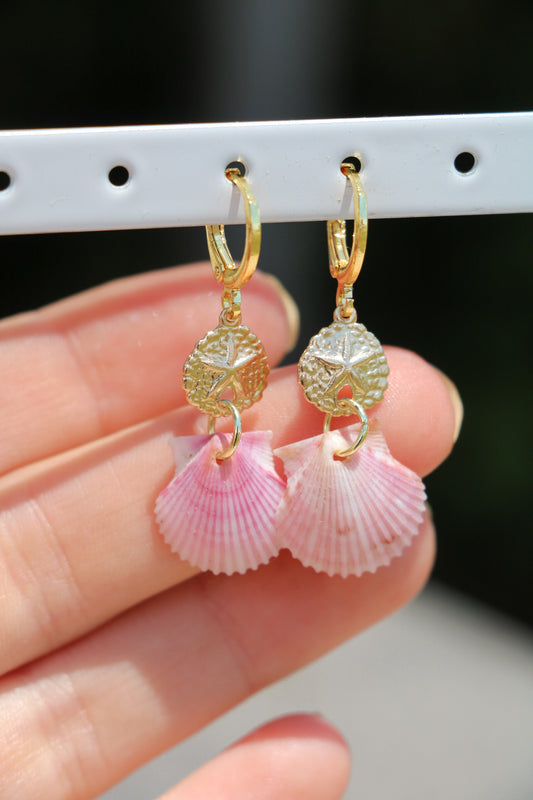 The Laie Sand Dollar Gold Calico Shell Hoops