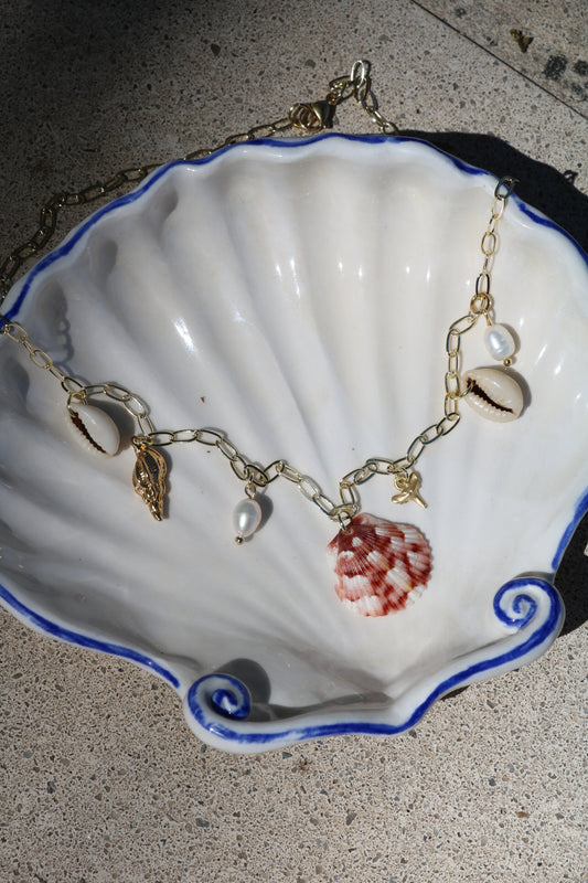 Gold Calico Shell Charm Necklace