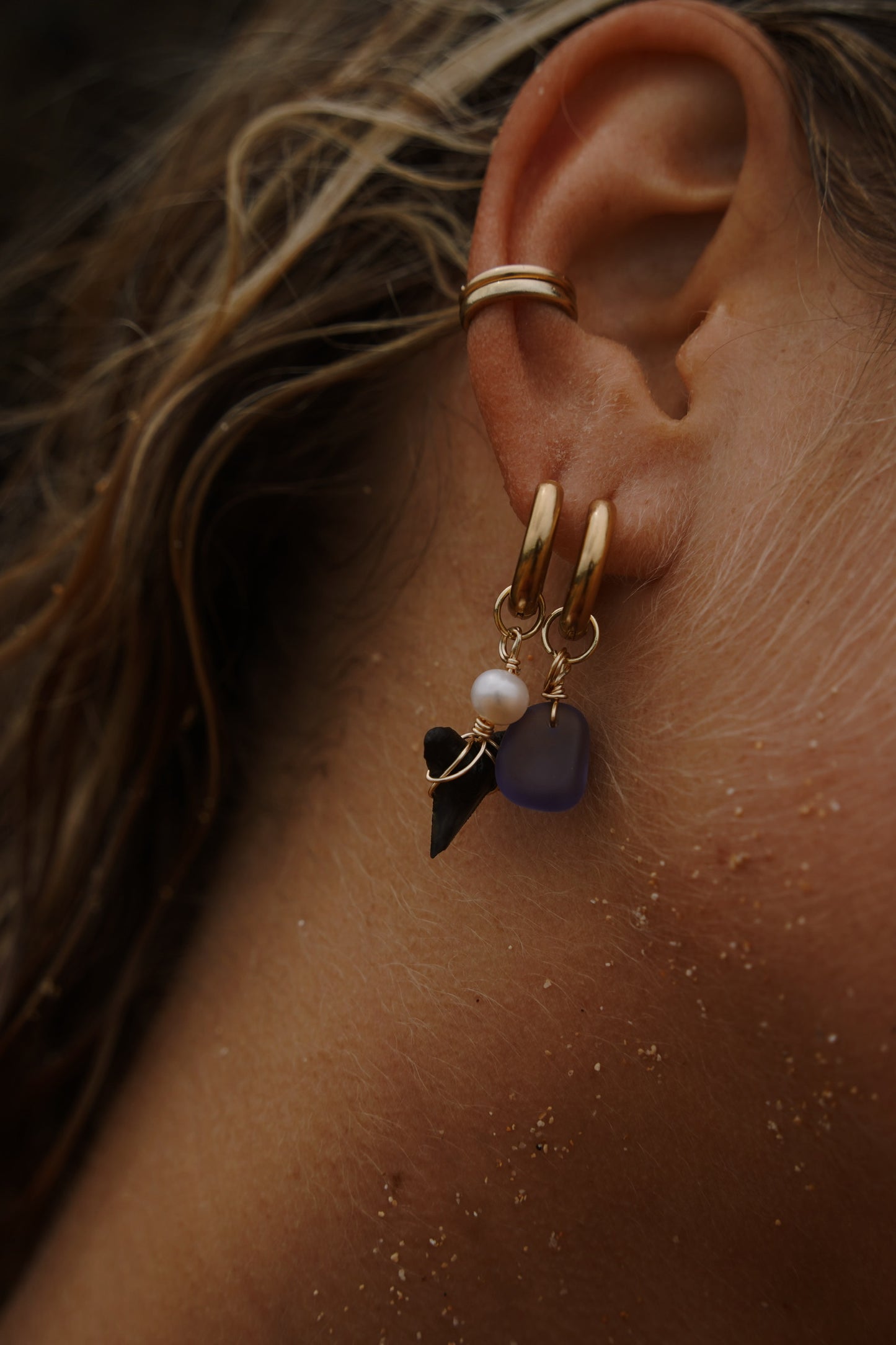 The Lihue Purple Sea Glass Gold Hoops