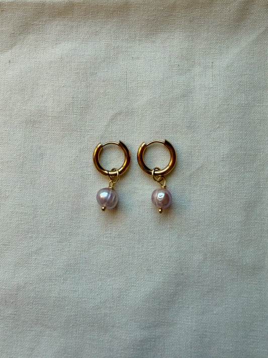 Light Purple Pearl Gold Hoops