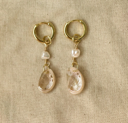 Mini Abalone Shell Droplet Gold Hoops