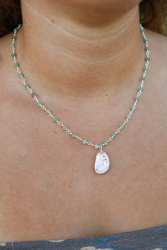 Silver Mini Abalone Beaded Necklace