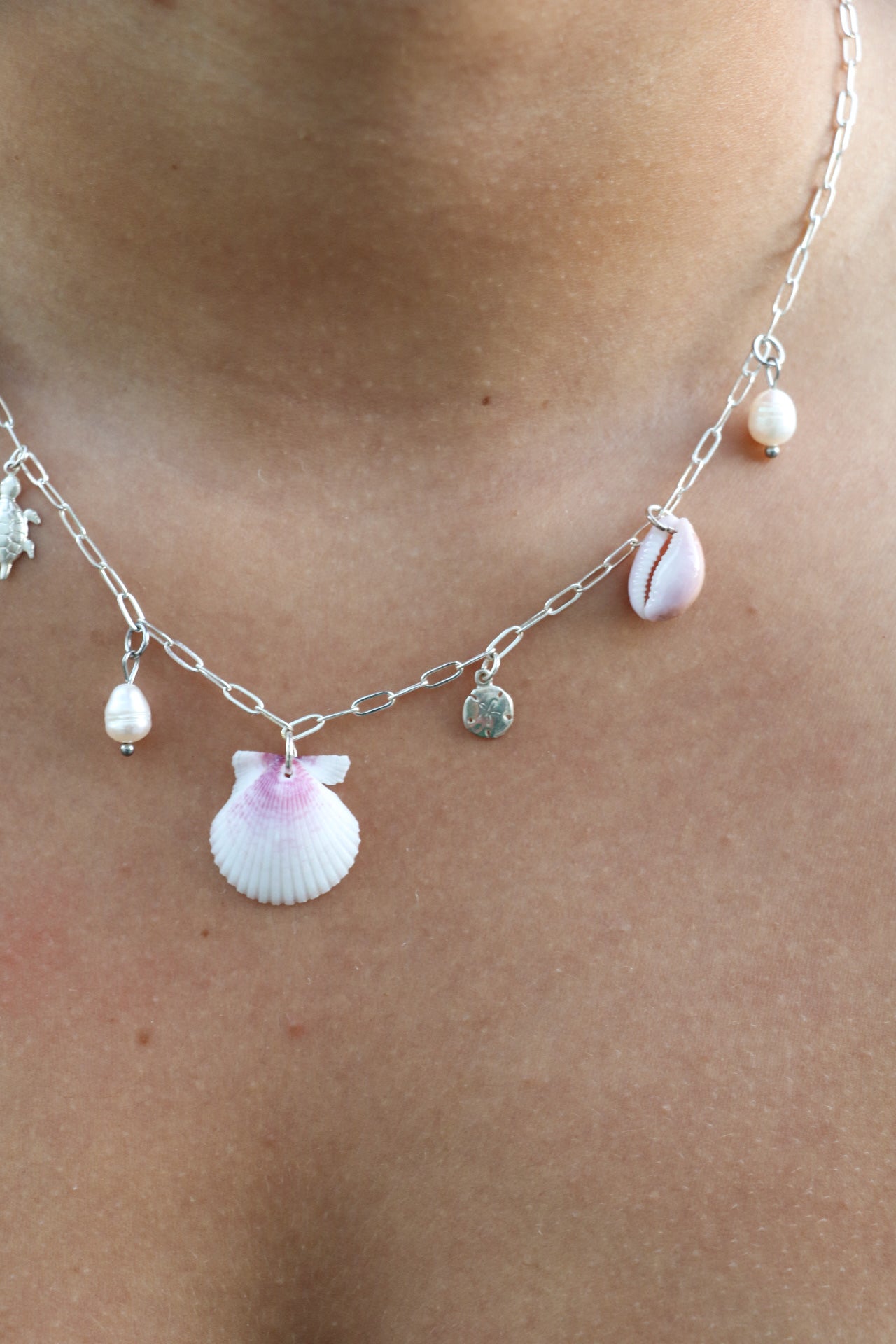 Only one available- Silver Calico Shell Charm Necklace