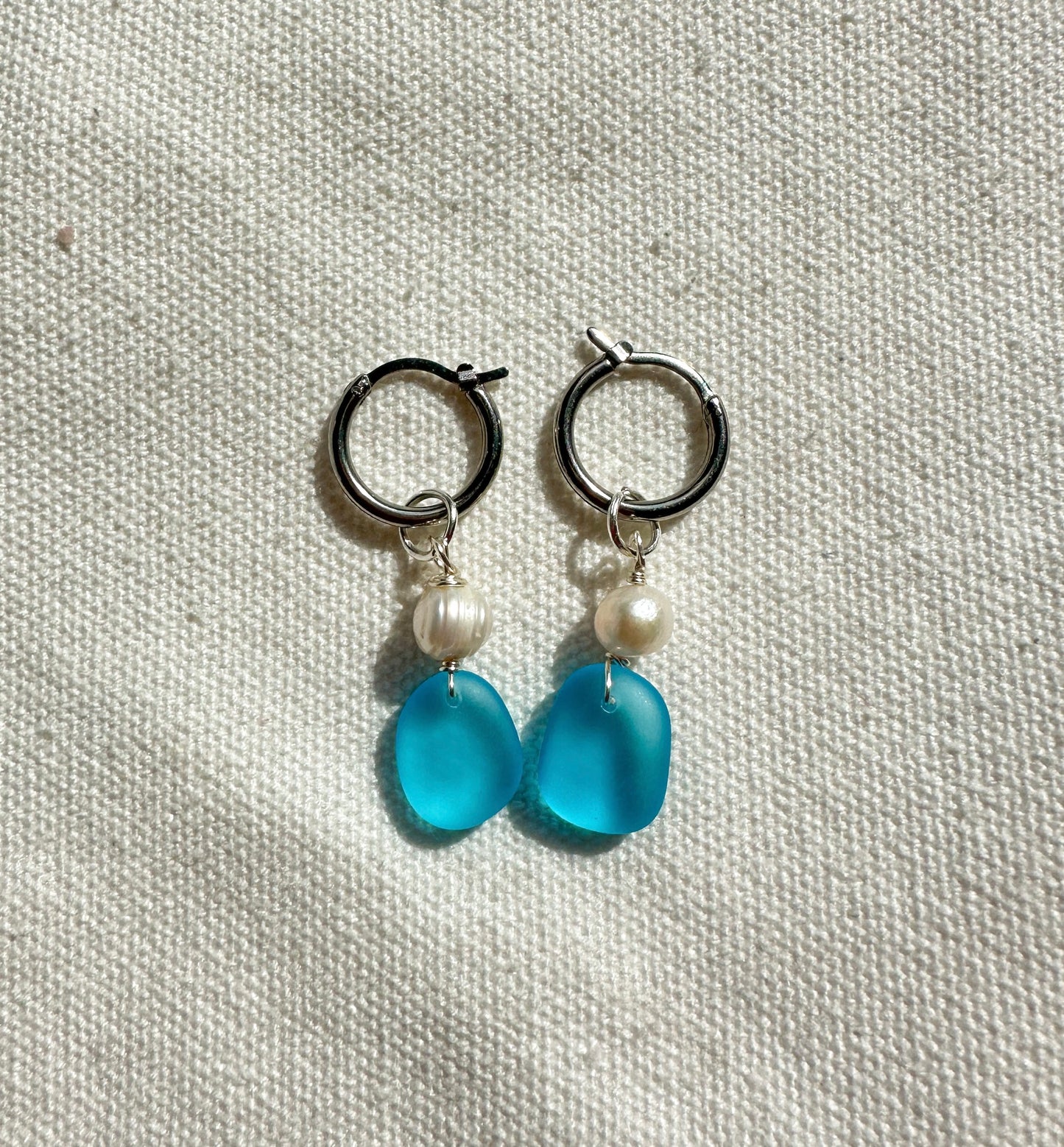 The Malia Blue Sea Glass Silver Hoops
