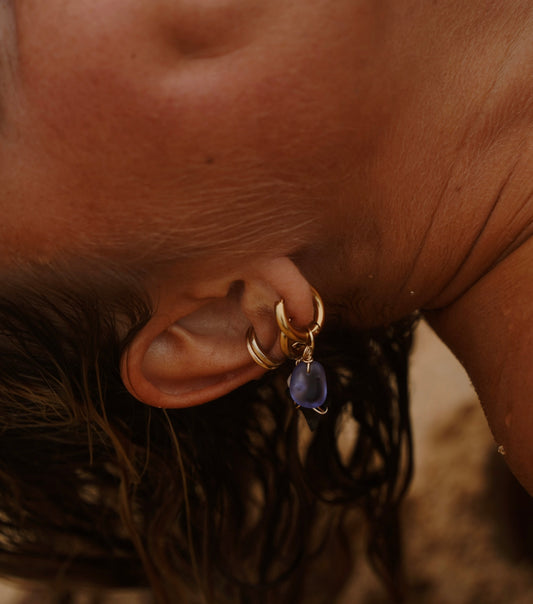 The Lihue Purple Sea Glass Gold Hoops