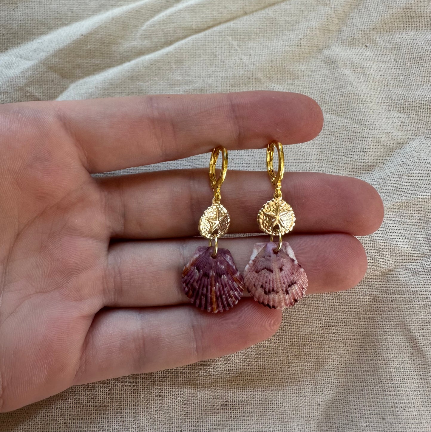 The Laie Sand Dollar Gold Calico Shell Hoops