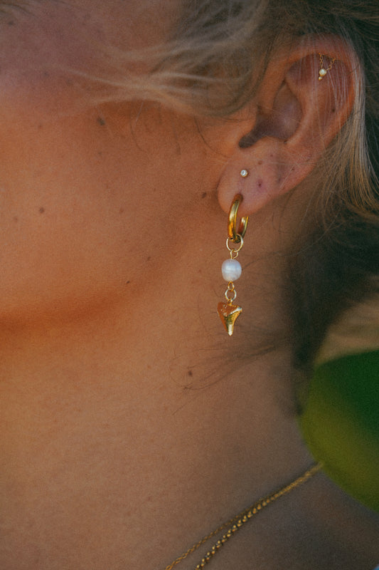 Gold Lemon Shark Pearl Droplet Hoops