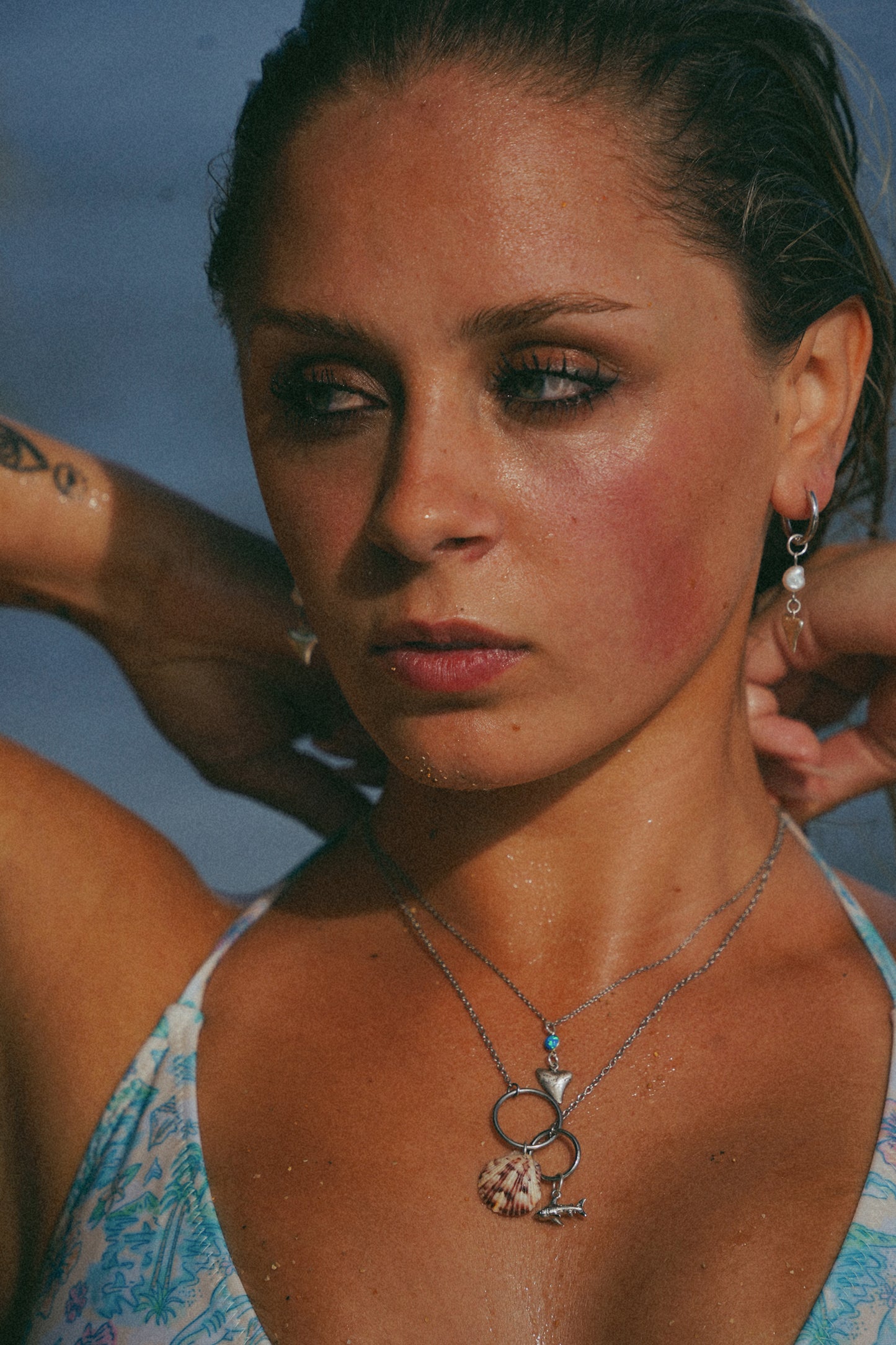 Silver Shell Shock Calico Shell Shark Charm Necklace