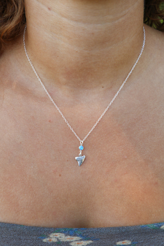 Silver Lemon Shark Blue Opal Necklace