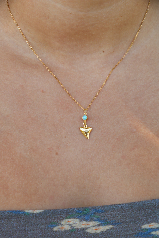 Gold Lemon Shark Blue Opal Necklace