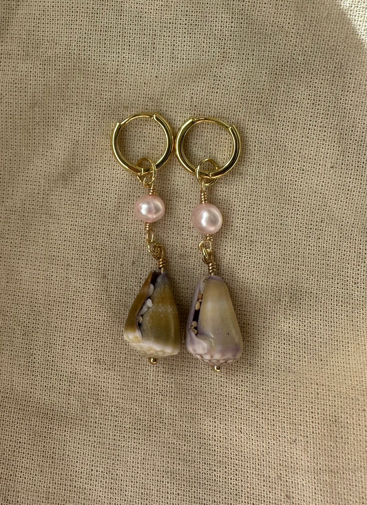 Gold Hawaiian Cone Shell Mini Hoops #1