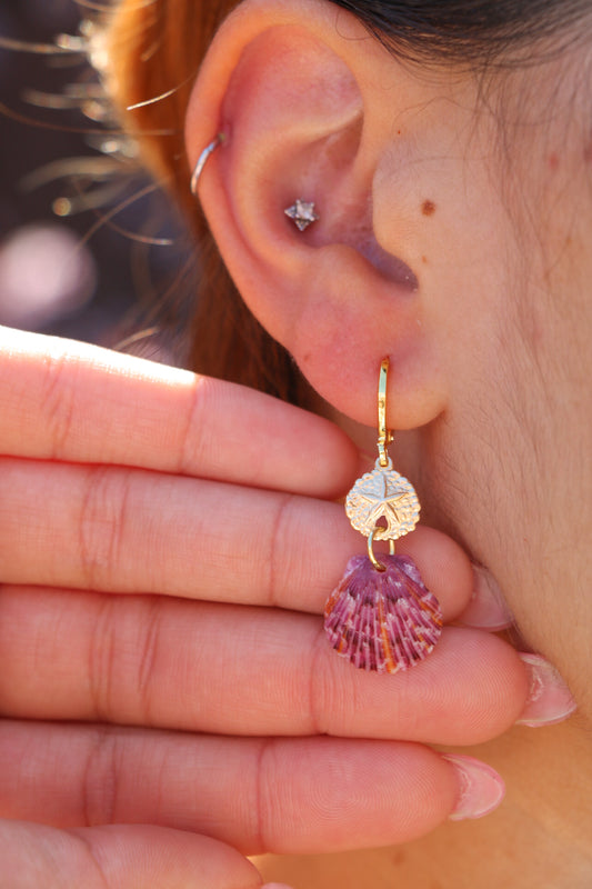 The Laie Sand Dollar Gold Calico Shell Hoops