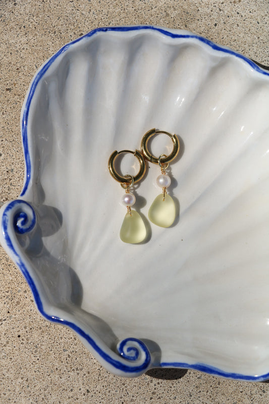 The Malia Yellow Sea Glass Gold Hoops