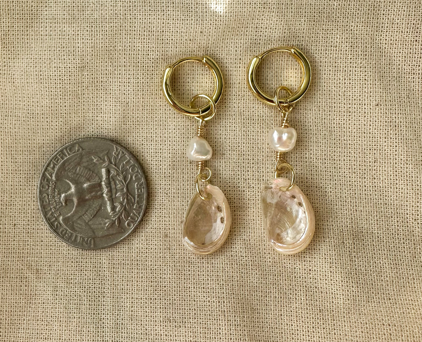 Mini Abalone Shell Droplet Gold Hoops