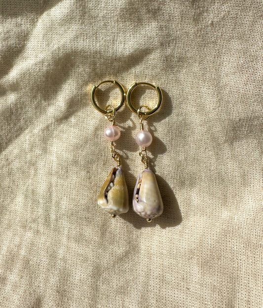 Gold Hawaiian Cone Shell Mini Hoops #1