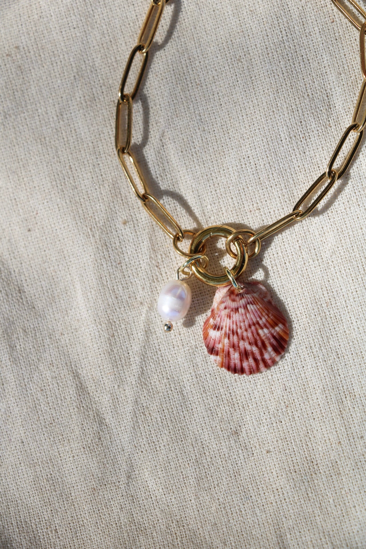Speckled Calico Shell Gold Charm Bracelet