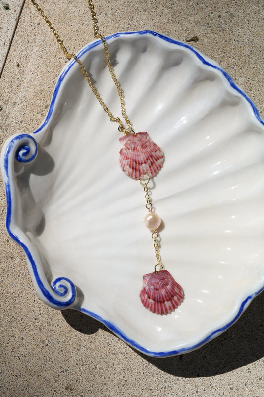 Calico Shell Gold Droplet Necklace