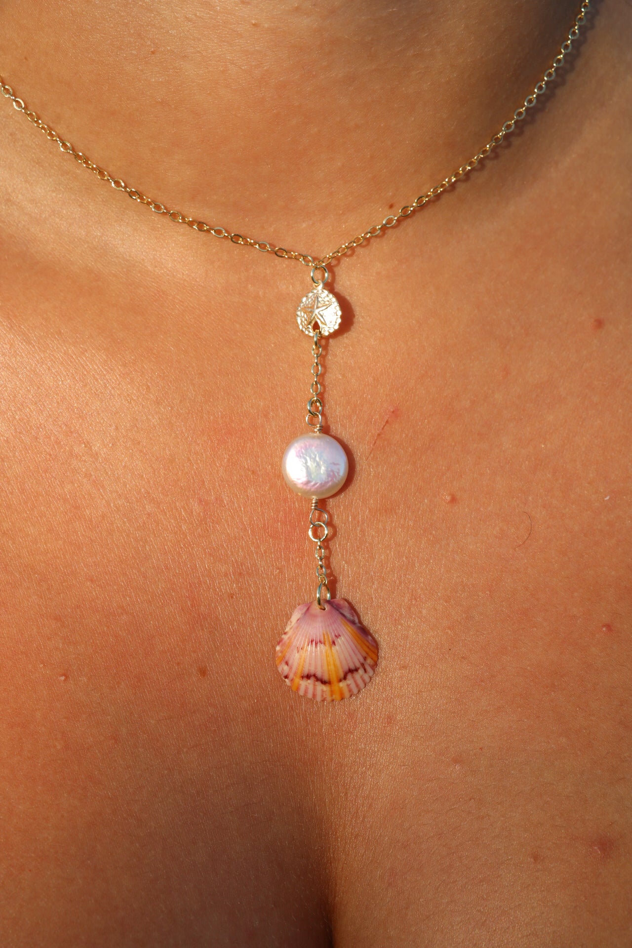 Laie Gold Calico Shell Droplet Necklace #1