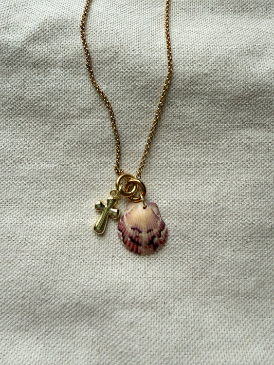 The Siesta Gold Shell and Cross Charm Necklace