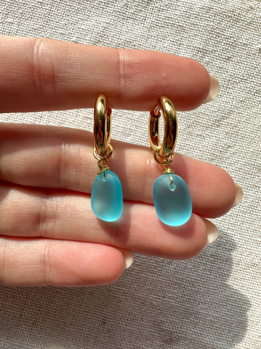 The Lihue Blue Sea Glass Hoops