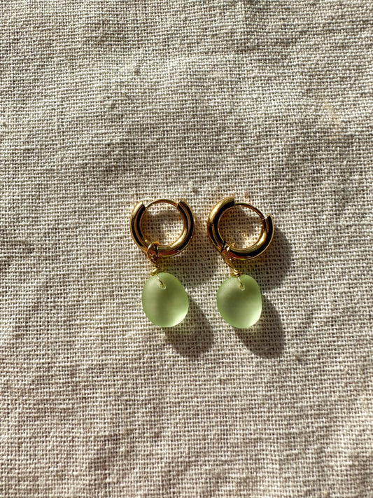 The Lihue Green Sea Glass Hoops