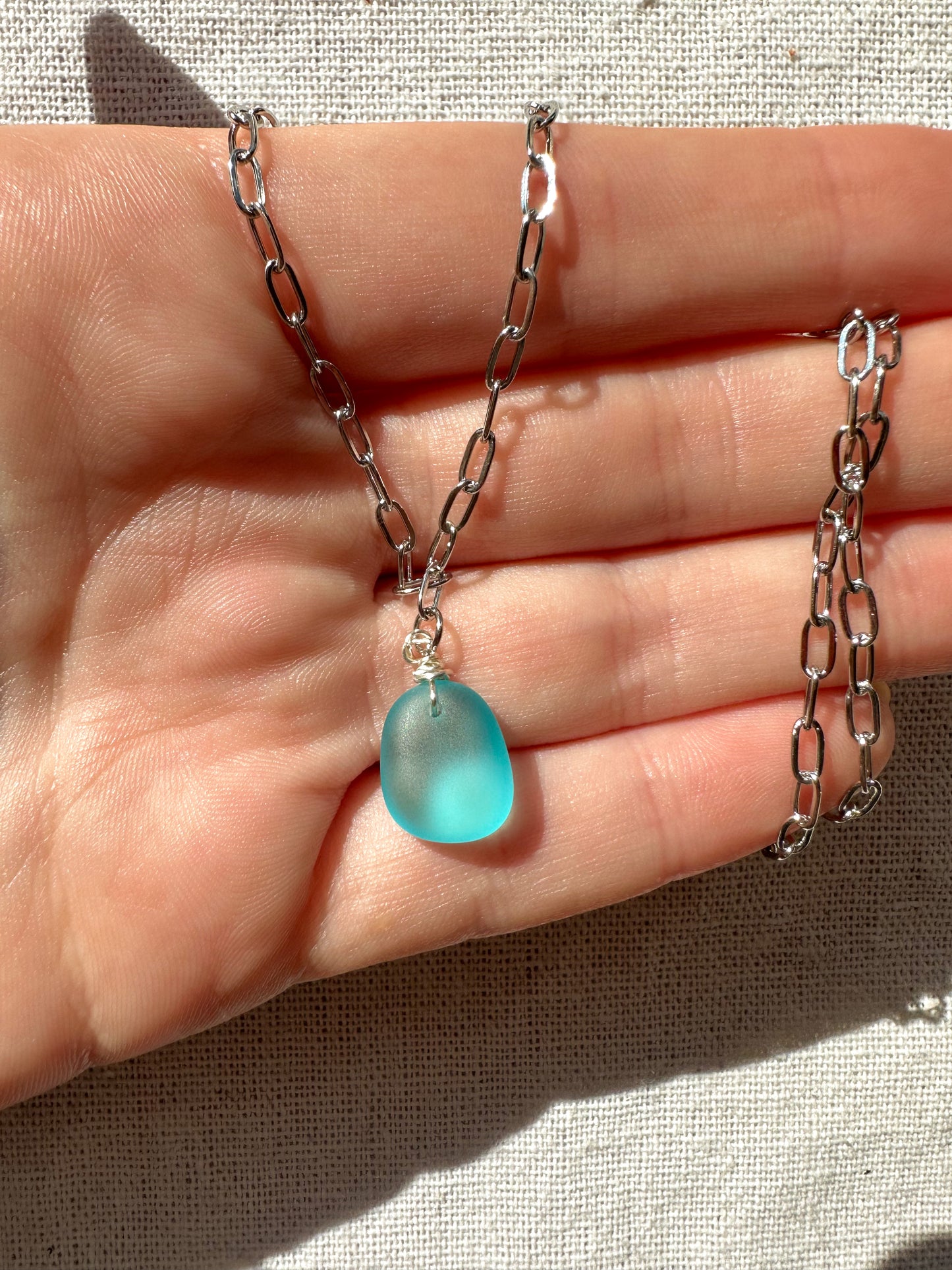 The Lihue Silver Blue Sea Glass Chain