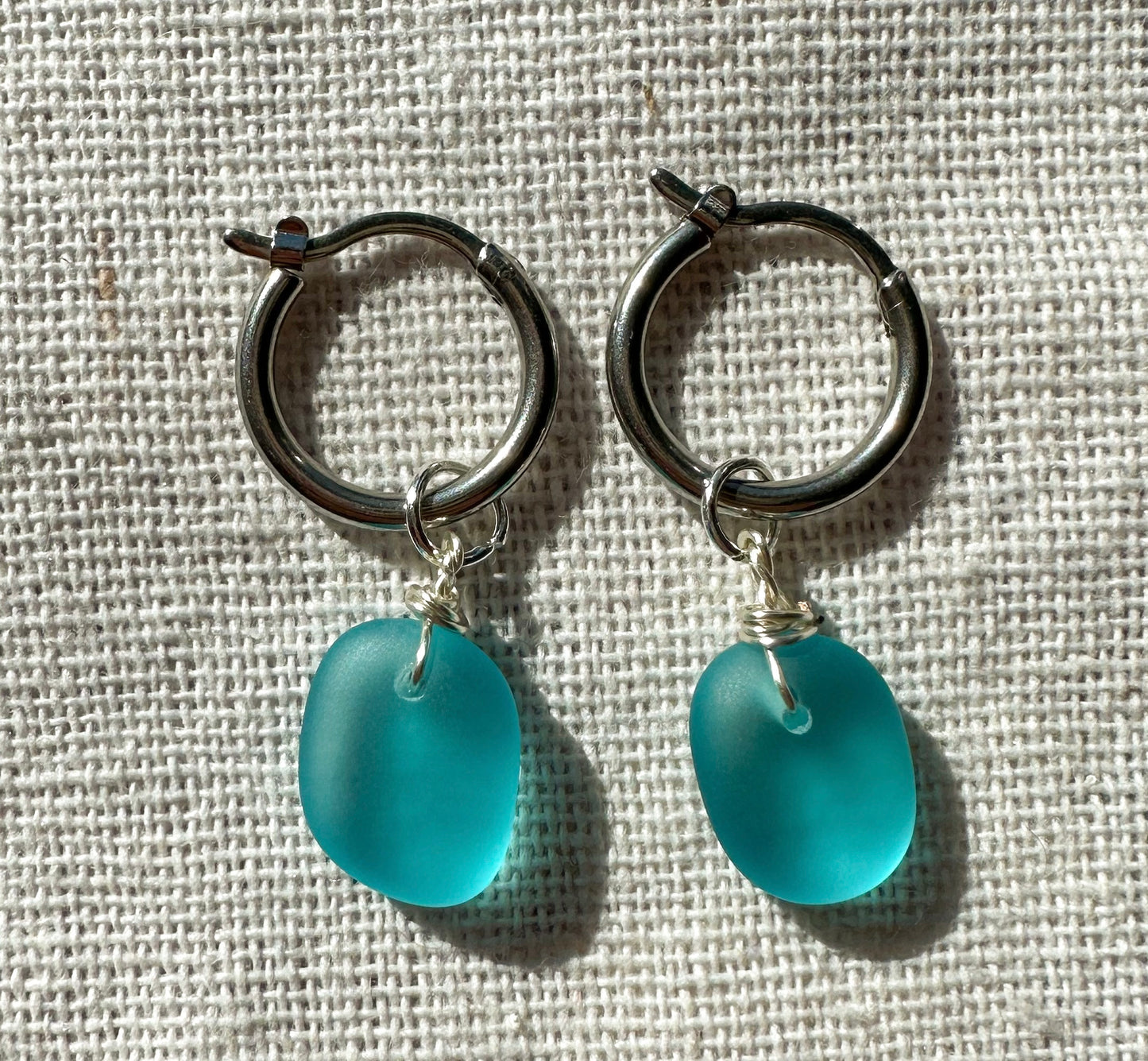 The Lihue Silver Blue Sea Glass Hoops
