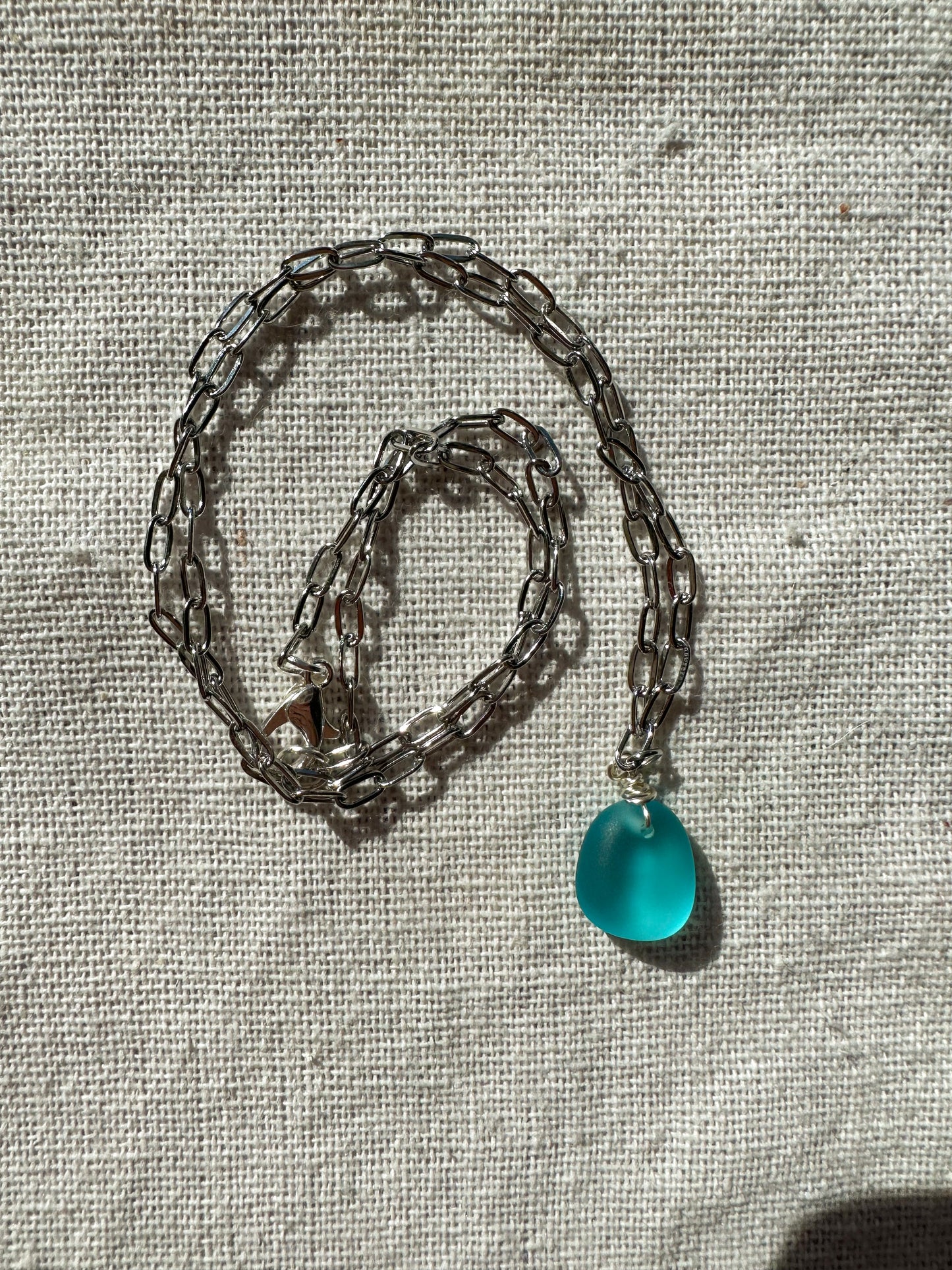 The Lihue Silver Blue Sea Glass Chain